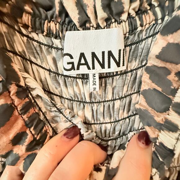 GANNI Leopard Print Maxi Dress Smocked Silk Blend EU 32 US 0 Mob Wife Luxury - Picture 10 of 16
